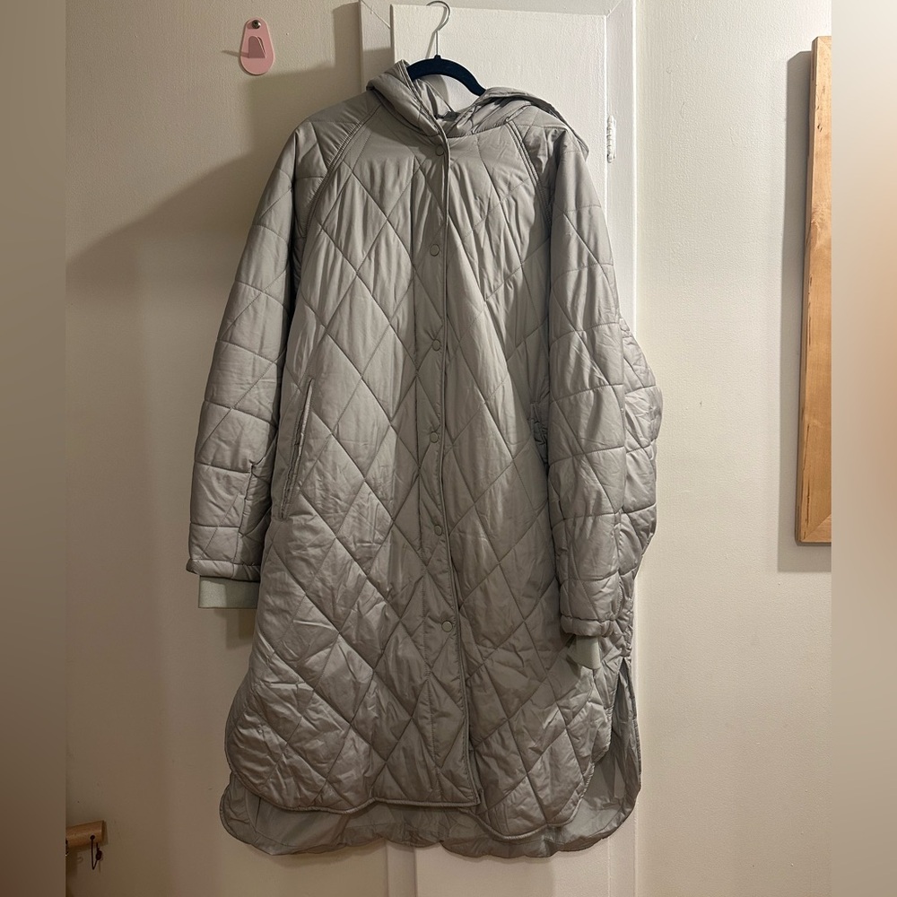 Zara Quilted Gray Hooded Coat Size XL